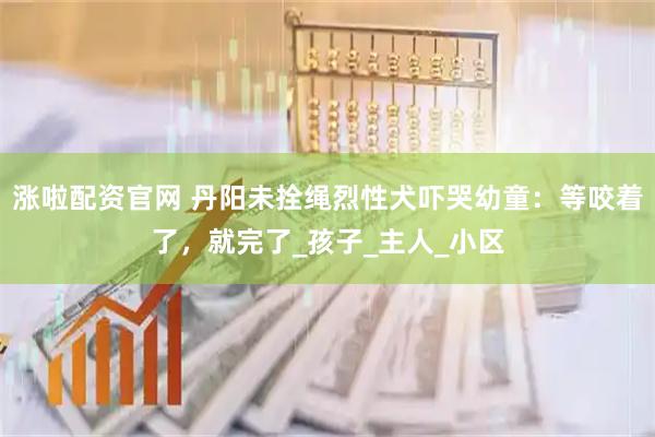 涨啦配资官网 丹阳未拴绳烈性犬吓哭幼童：等咬着了，就完了_孩子_主人_小区
